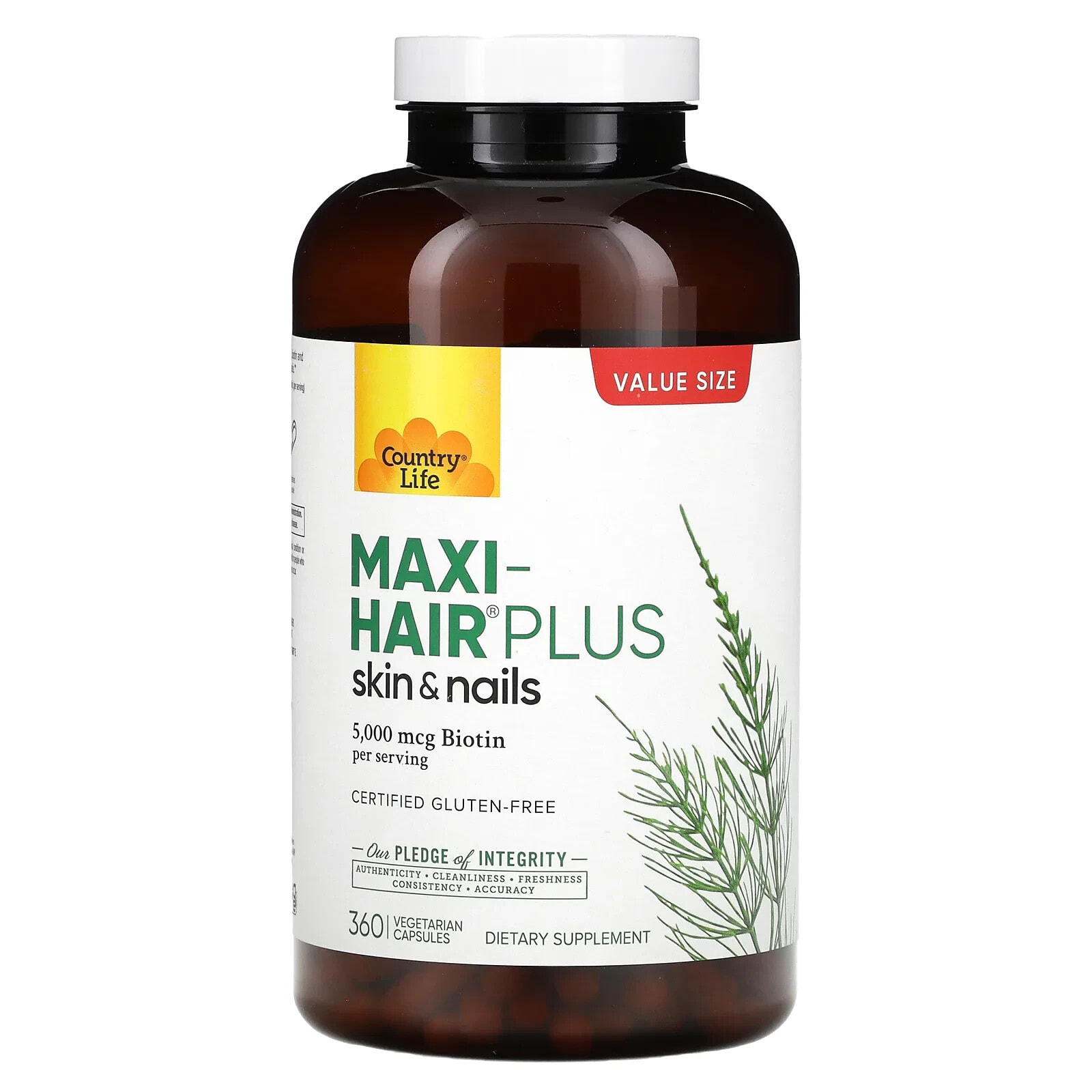 Country Life, Maxi-Hair Plus, 1,250 mcg, 360 Vegetarian Capsules