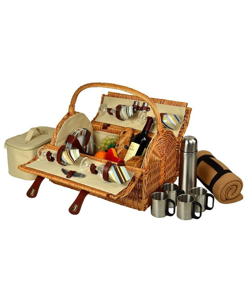 Picnic At Ascot yorkshire Willow Picnic Basket for 4 with Coffee Set and Blanket