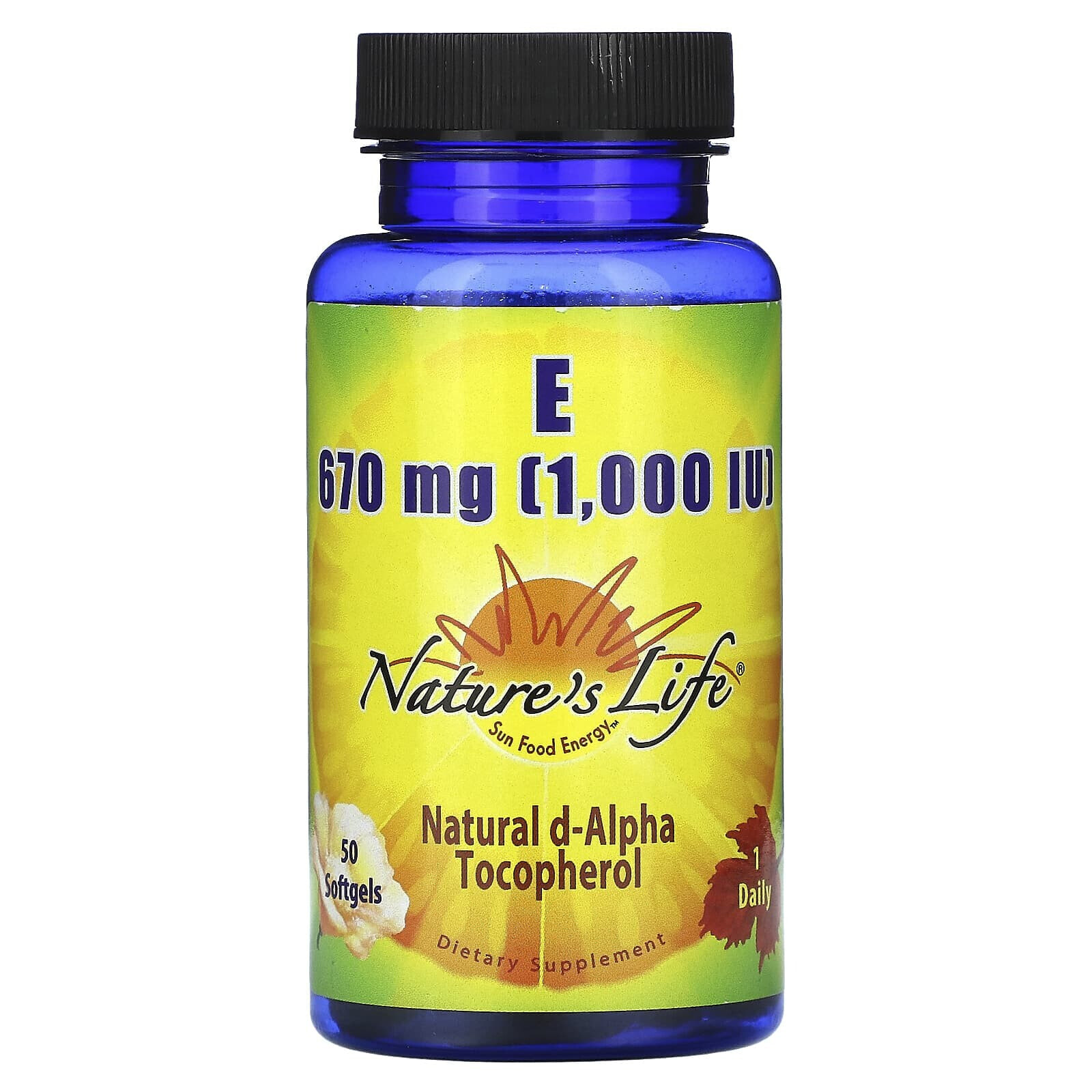 Nature's Life, Витамин E, 670 мг (1000 МЕ), 50 мягких таблеток