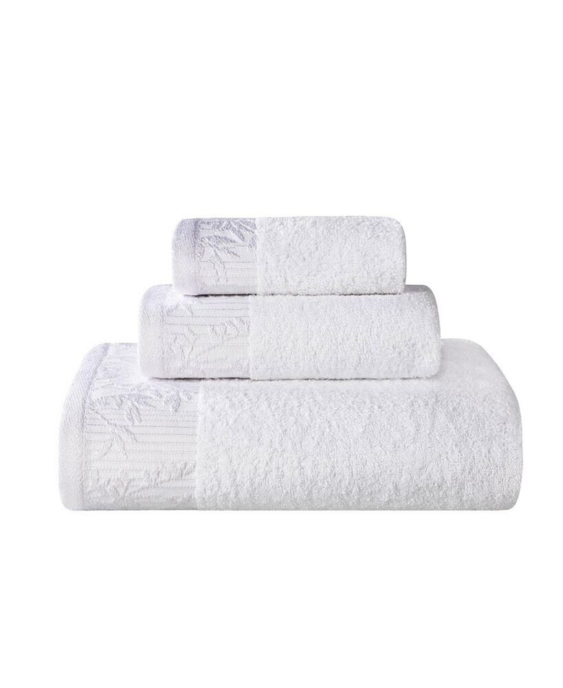 Superior soho Checkered Border Cotton Ribbed Textured Ultra-Absorbent Towel, 3 Piece Set