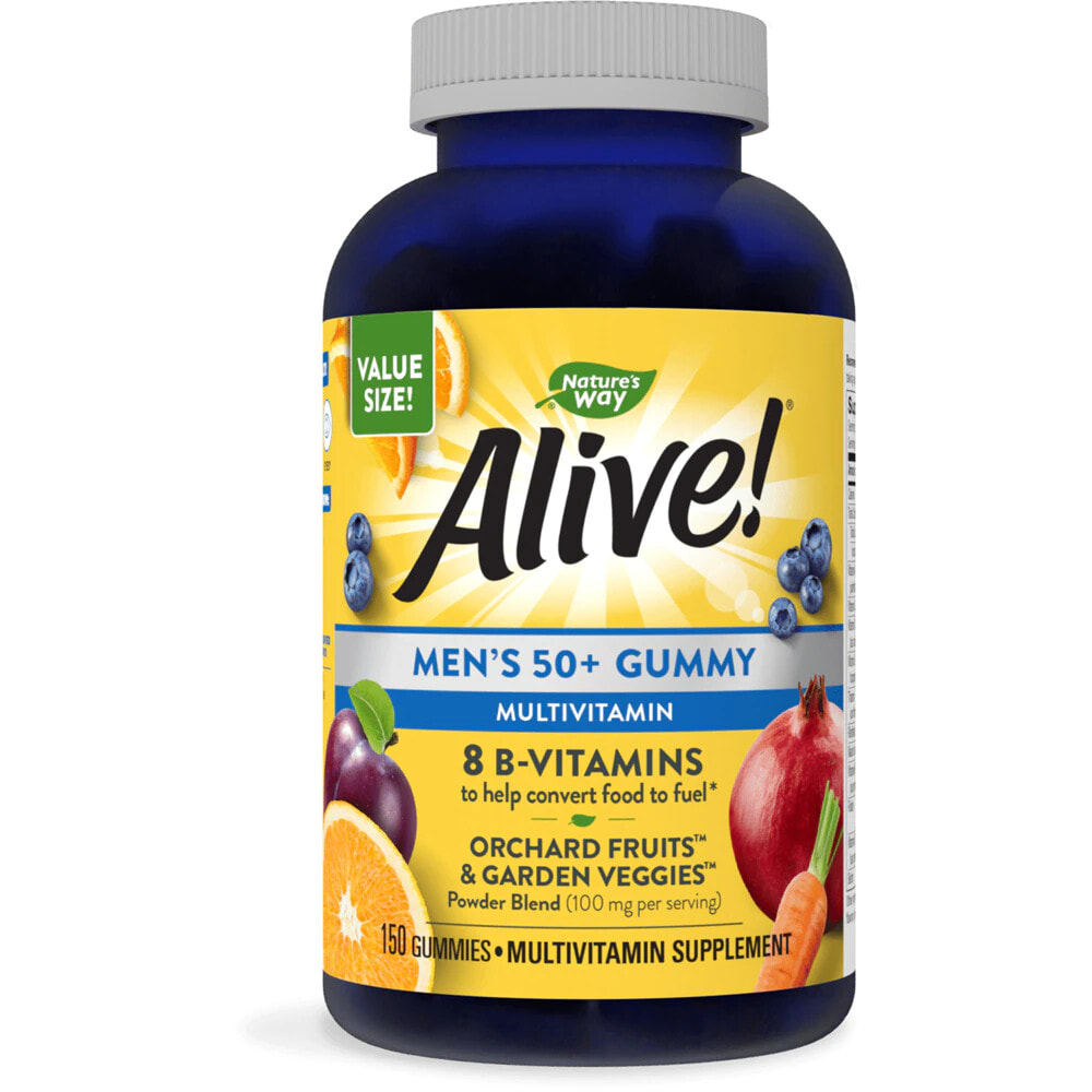 Nature's Way Alive! Men's 50+ Multivitamin Gummy Жевательные мультивитамины для мужчин старше 50 лет, со вкусом фруктов, 150 жевательных таблеток