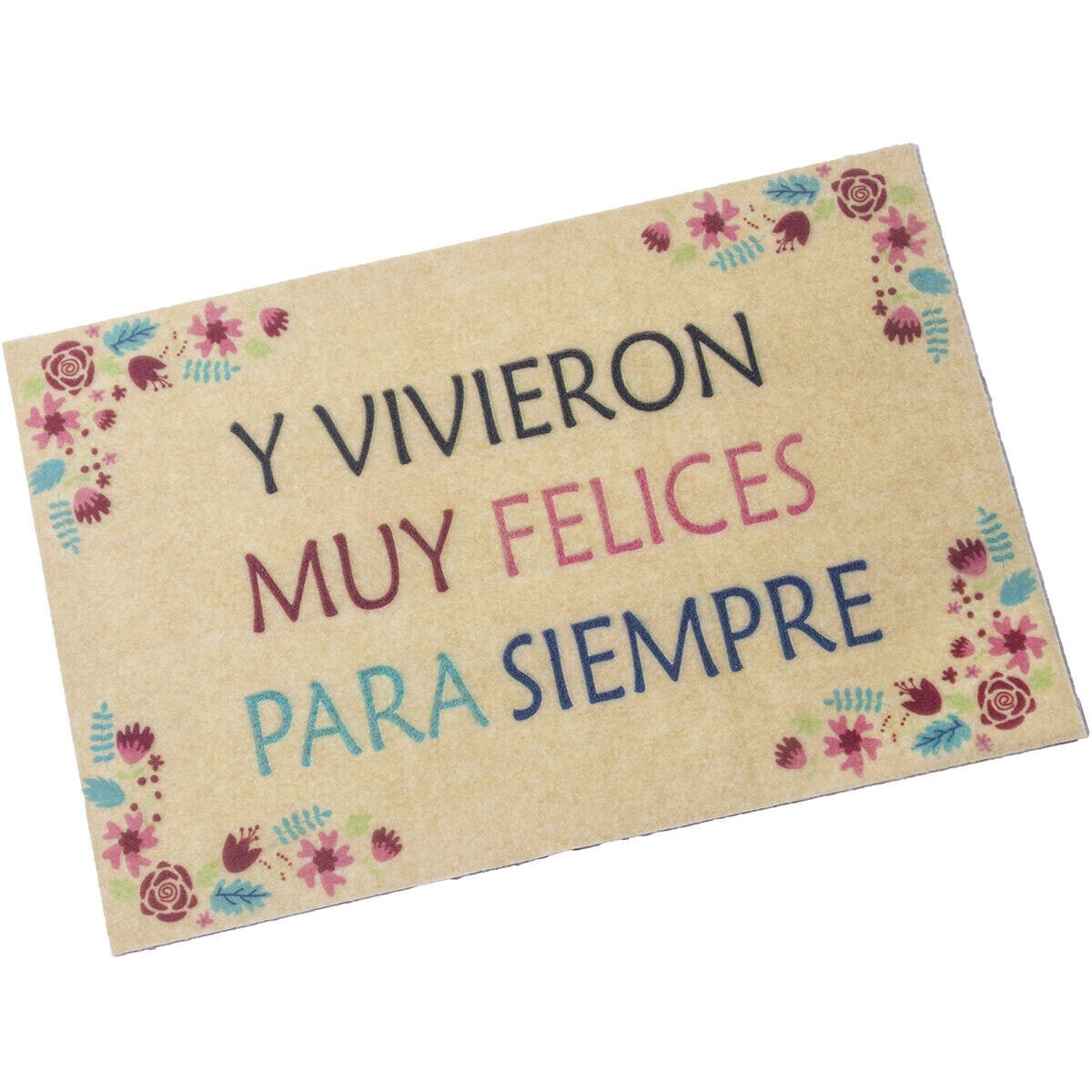 Doormat Alexandra House Living Y VIVIERON MUY FELICES Blue Red Pink Cream 40 x 1 x 60 cm