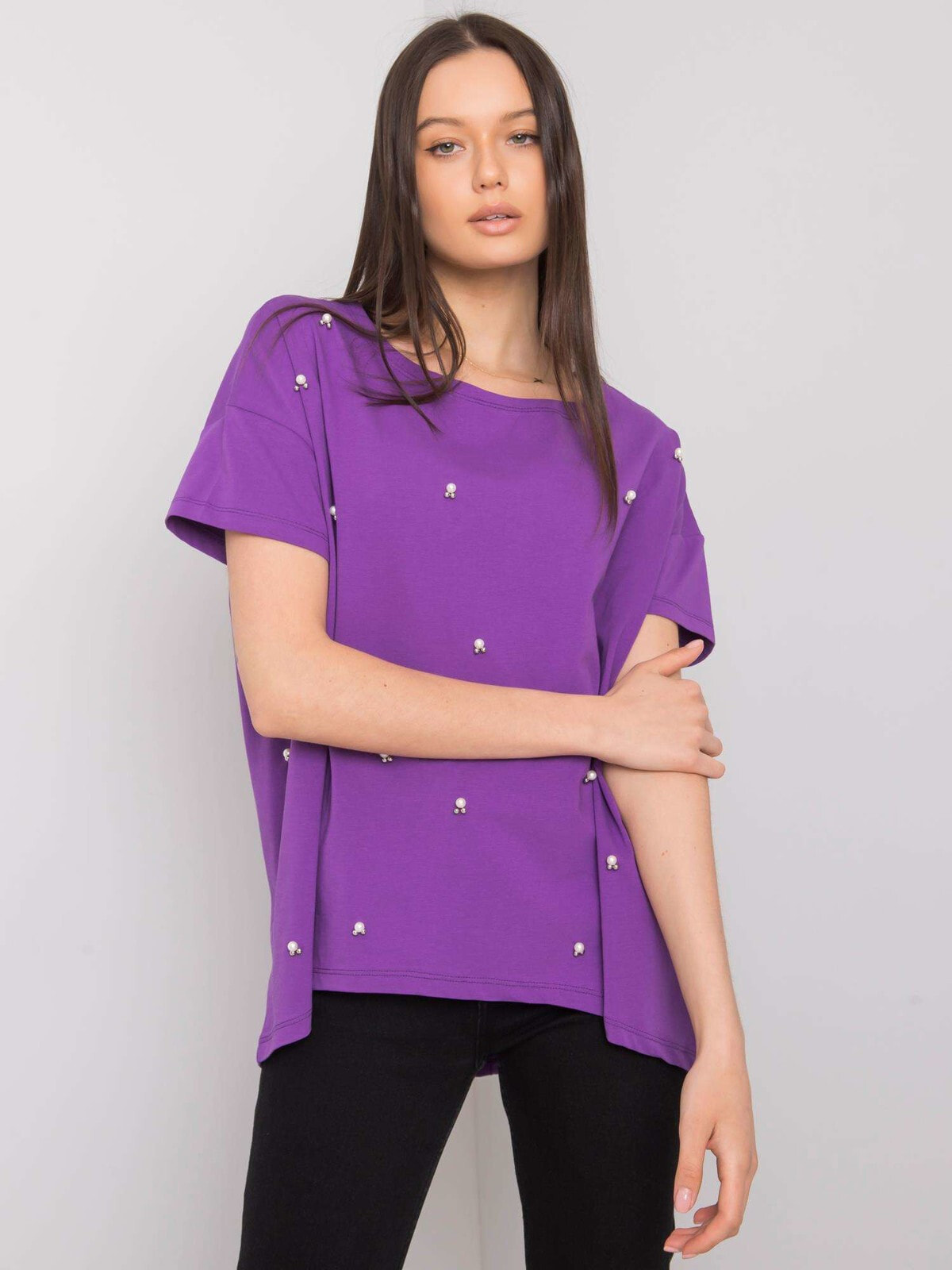 Женская блузка свободного кроя с коротким рукавом фиолетовая Factory Price
