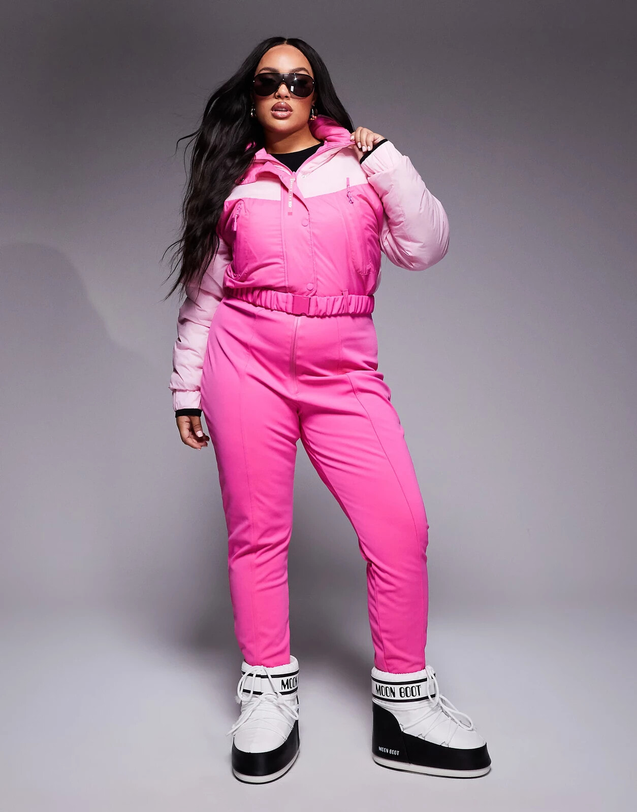 ASOS 4505 Curve water repellent insulated color block retro ski suit in pink