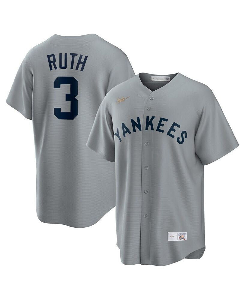 Nike men's Babe Ruth Gray New York Yankees Road Cooperstown Collection Player Jersey