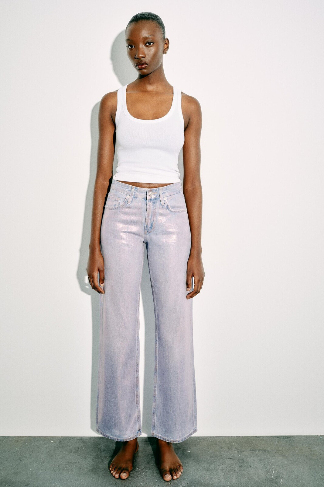 Mid-rise full-length trf jeans with foil finish
