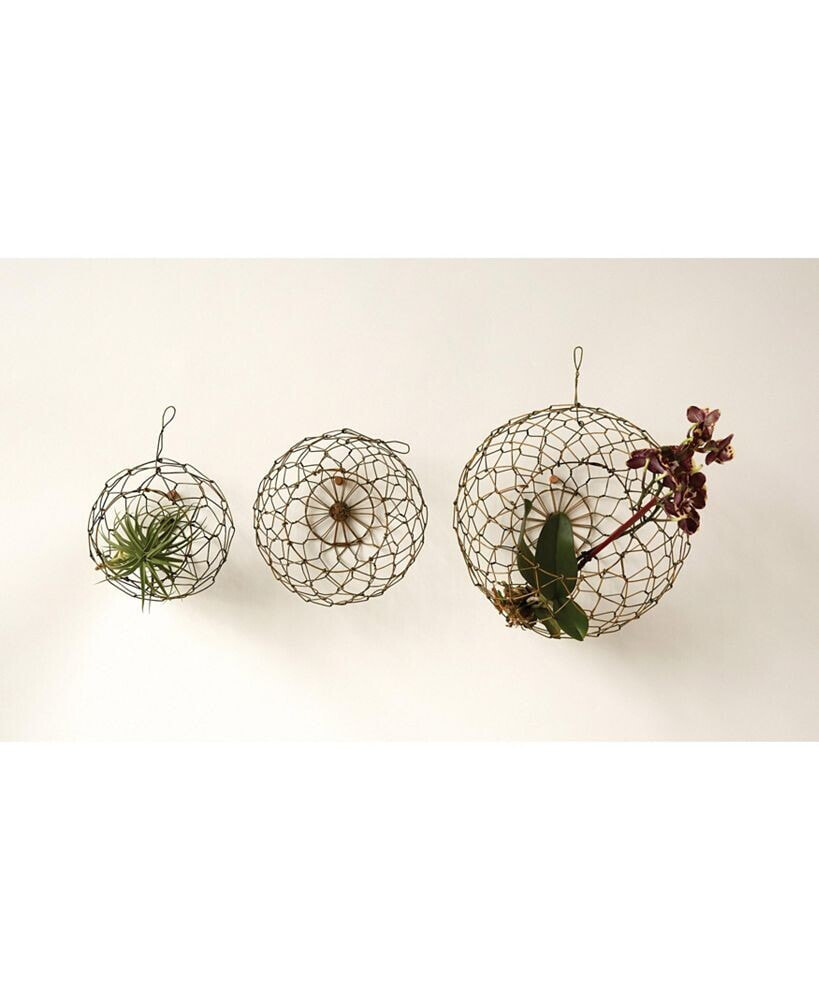 3R Studio round Hand-made Hanging Wire Baskets, Orange, Set of 3