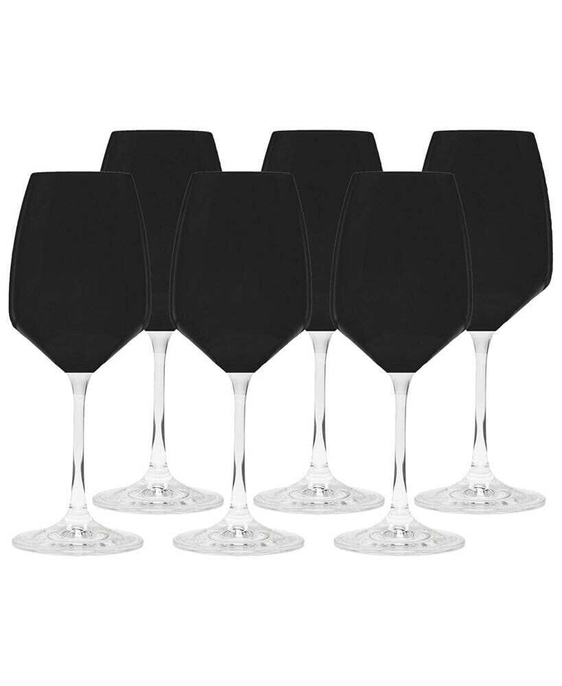 Classic Touch black Water Glasses with Stem, Set of 6