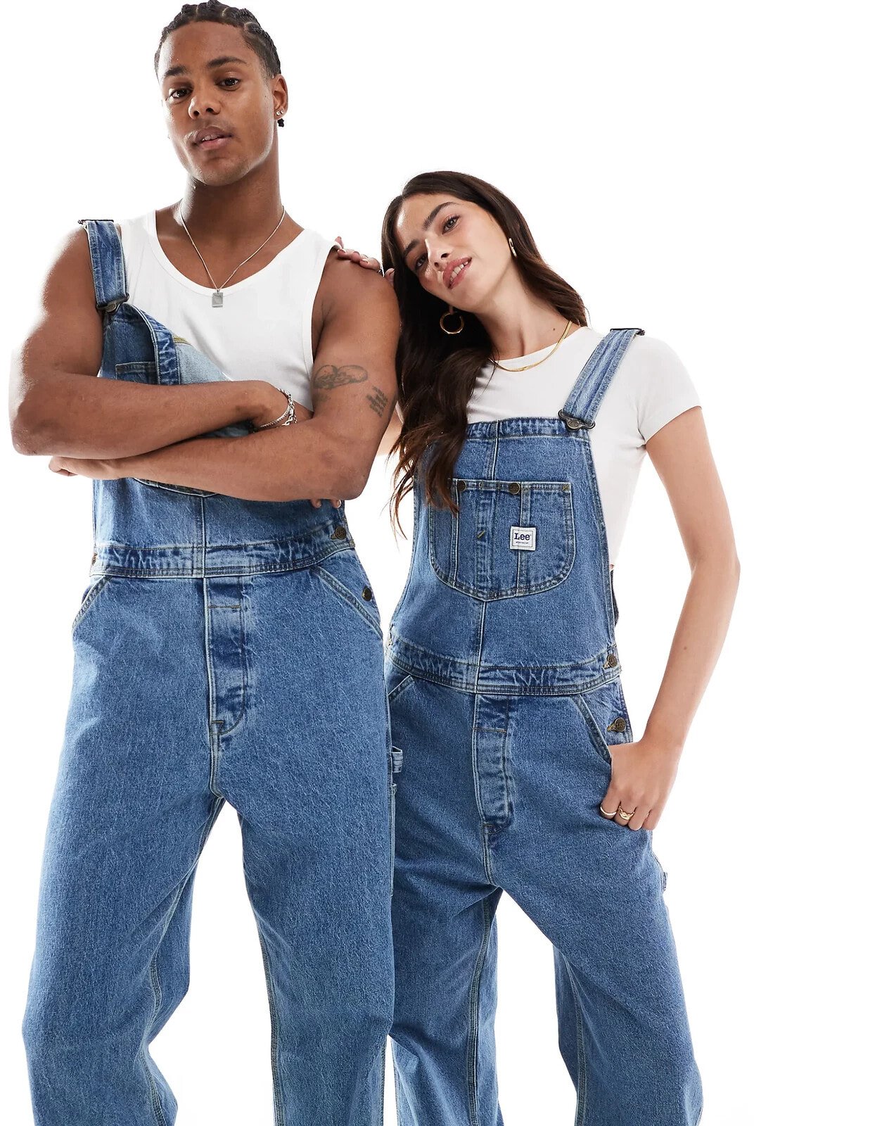 Lee – Workwear – Unisex-Latzhose aus Denim in mittlerer Waschung mit lässigem Schnitt