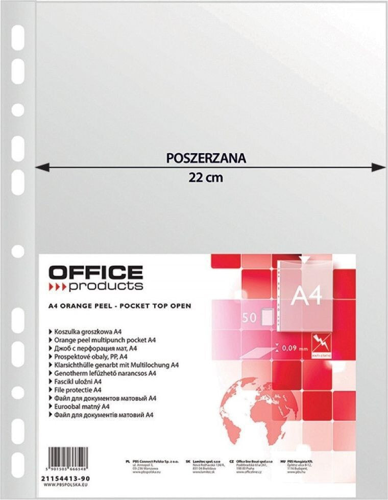 Школьный файл или папка Office Products Koszulki na dokumenty OFFICE PRODUCTS, poszerzane, PP, A4, groszkowe, 90mikr., 50szt.