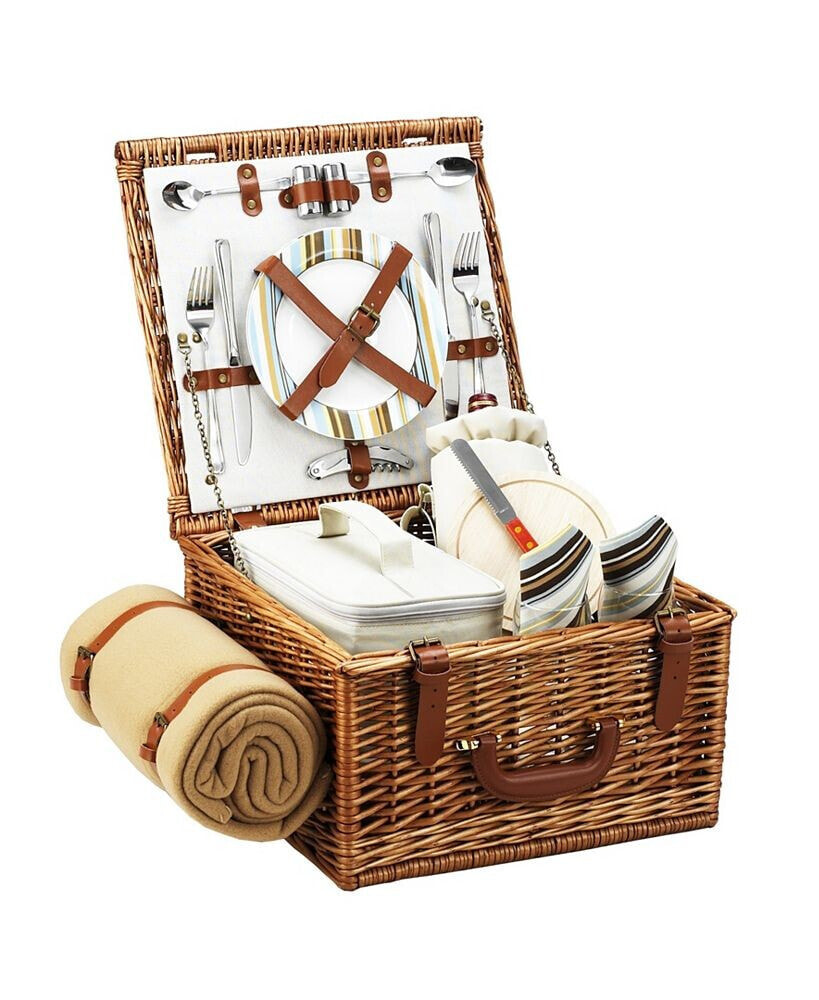 Cheshire English-Style Willow Picnic Basket for 4 with Blanket