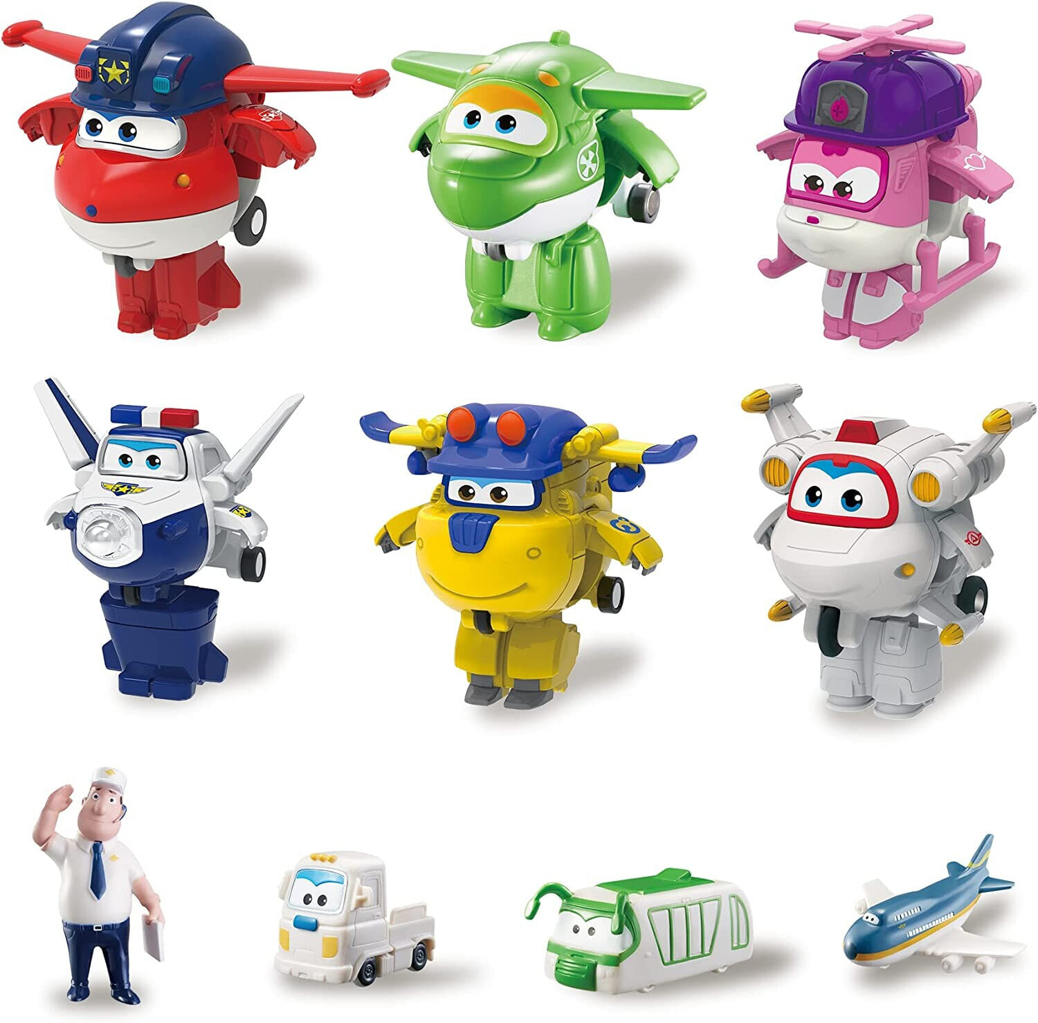 Super Wings - Tranform-a-bots x6 + PVC x4 figures - Convertible Play Planes and Robot Figures from the Super Wings Cartoon Series - Toy for Children from 3 Years