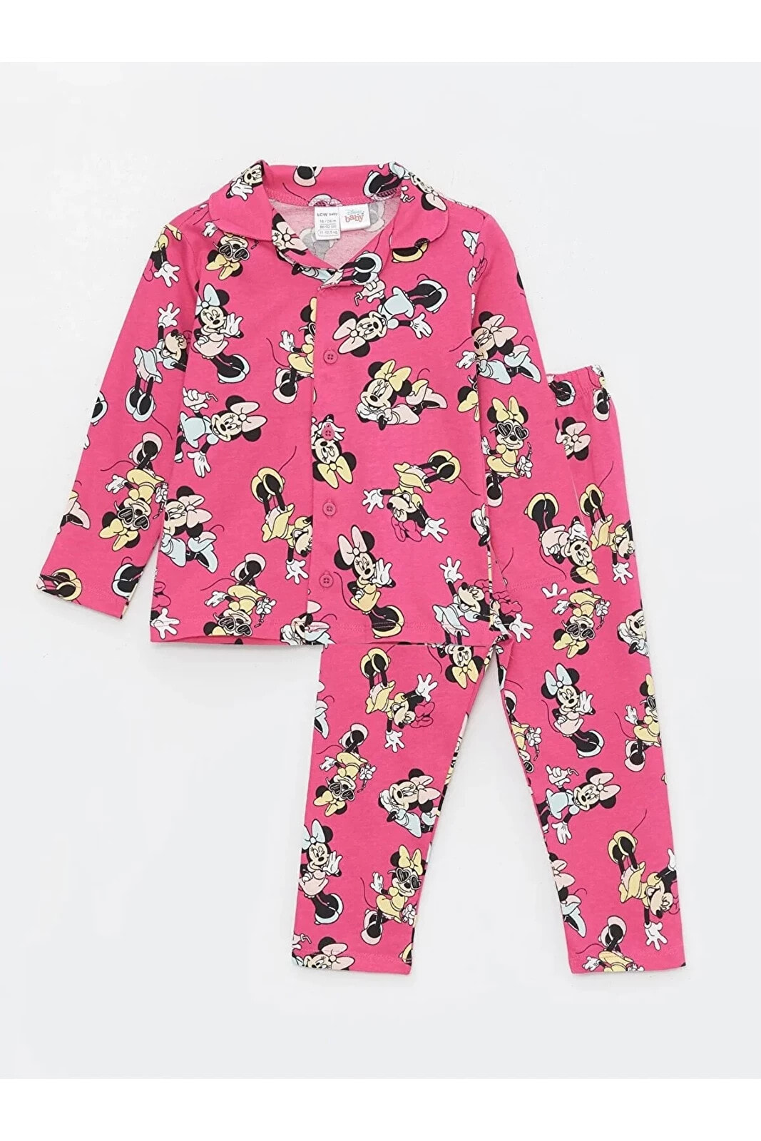 LCW baby Polo Yaka Uzun Kollu Minnie Mouse Baskılı Kız Bebek Pijama Takımı