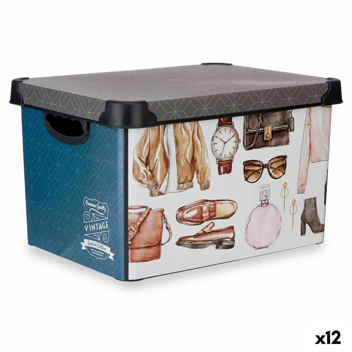 Storage Box Vintage With handles Plastic Vintage 22 L (30 x 23,5 x 40 cm) (12 Units)