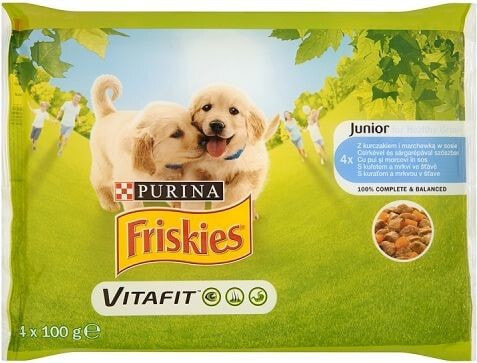 Purina Friskies Vitafit Junior z kurczakiem i marchewką w sosie 4x100g - 7613035343603