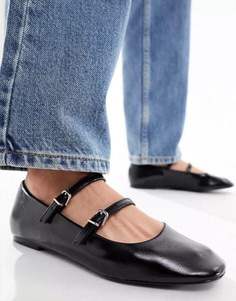 Pull&Bear double strap mary jane shoe in black