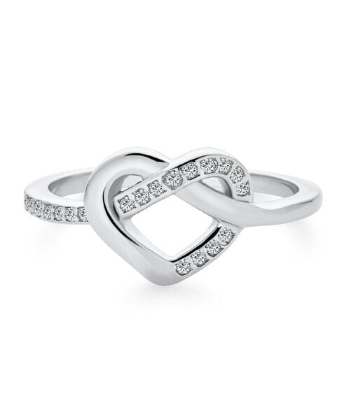 Romantic Danity Delicate CZ Accent Cubic Zirconia Twisting Intertwined Bands Promise Heart Ring For Women .925 Sterling Silver