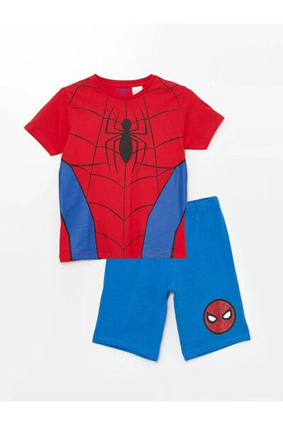 LCW Kids Bisiklet Yaka Spiderman Baskılı Erkek Çocuk Şortlu Pijama Takımı