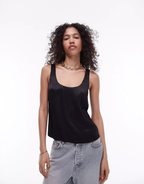 Topshop scoop neck cami in black