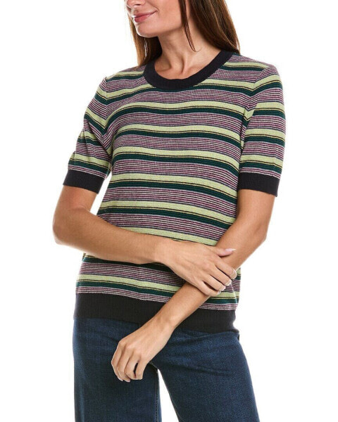 Minnie Rose Textured Stripe Crew Cashmere-Blend Sweater Women's