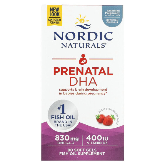Nordic Naturals, пренатальная ДГК, клубничный вкус, 90 капсул