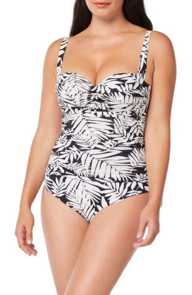 Bleu Rod Beattie Shirred Bandeau Mio Swimsuit Urban Oasis Print, Size 6 Black