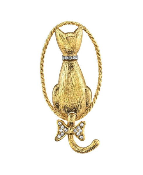 Брошь 2028 Gold Tone Crystal Backwards Cat Pin