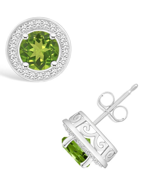 Peridot (1-9/10 ct. t.w.) and Diamond (1/5 ct. t.w.) Halo Studs in Sterling Silver