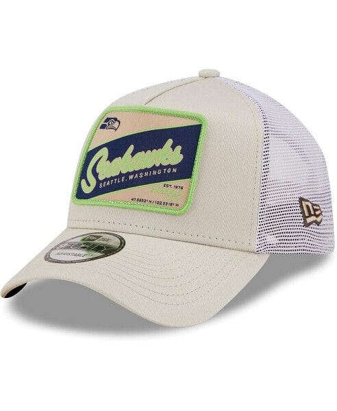 Men's Khaki, White Seattle Seahawks Happy Camper A-Frame Trucker 9FORTY Snapback Hat