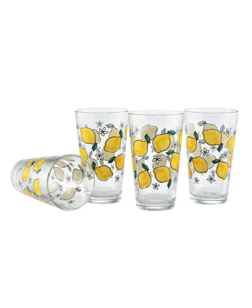 Watercolor Lemons Pint Glass, Set of 4