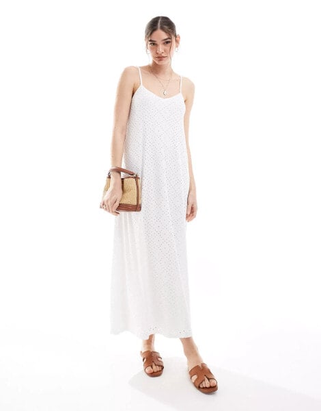 Vero Moda v neck broderie jersey maxi dress in white