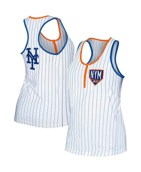 Women's White New York Mets Pinstripe Henley Racerback Tank Top