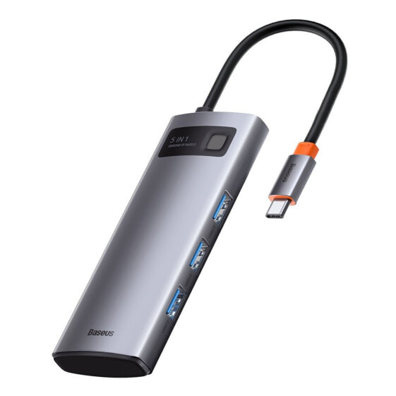 Аксессуар Baseus 5в1 многоразовый USB-C PD 100W HDMI 4K 3x USB 3.2 серый