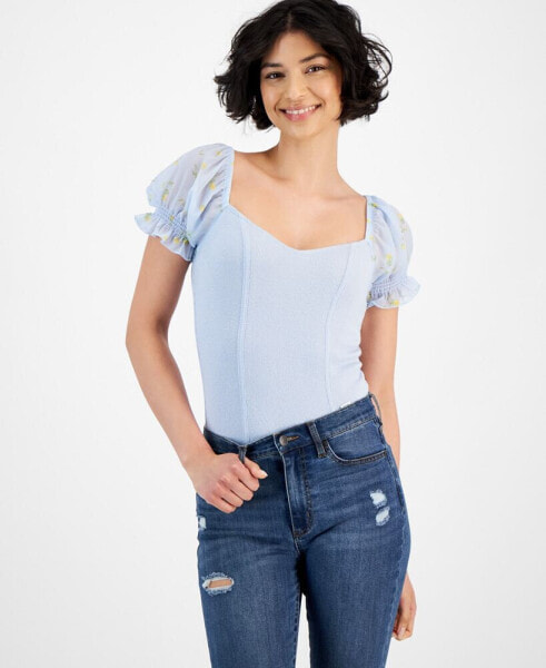 Juniors' Puff-Sleeve Bodysuit