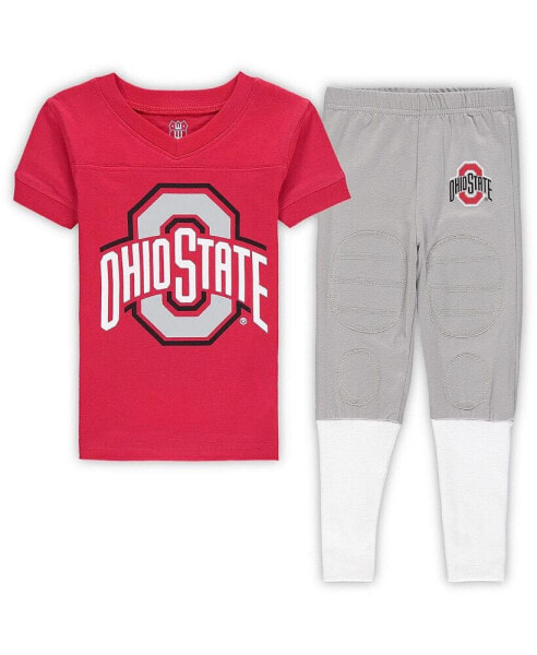 Preschool Boys and Girls Scarlet Ohio State Buckeyes Football Player V-Neck T-shirt and Pants Sleep Set