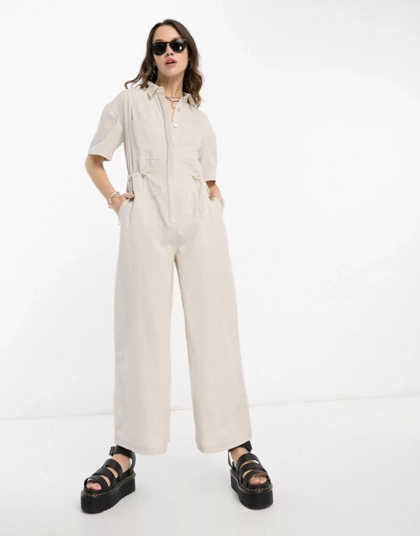 Reclaimed Vintage jumpsuit with drawstrings in neutral