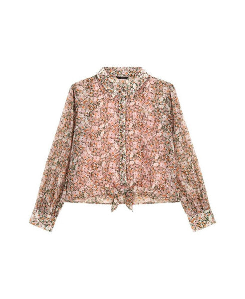 Big Girls Chiffon Fully Lined All Over Print Button Up Top