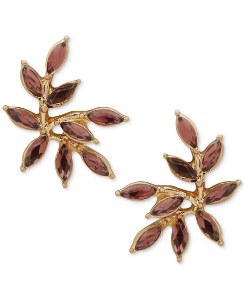 Gold-Tone Stone Leaf Stud Earrings