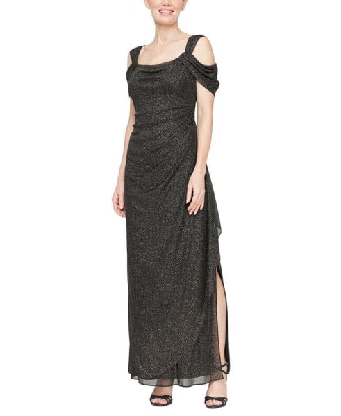 Cold-Shoulder Draped Metallic Gown Regular & Petite Sizes