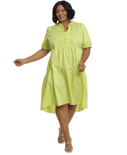 Plus Size Ruffle Neck High Low A-Line Dress