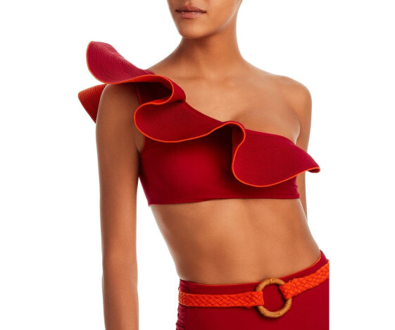 Johanna Ortiz Ayacucho Ruffle Reversible One Shoulder Bikini Top Red Size M