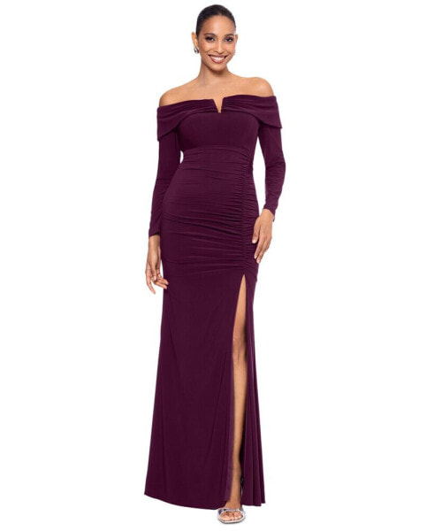 Women's Off-The-Shoulder Long-Sleeve Jersey Gown