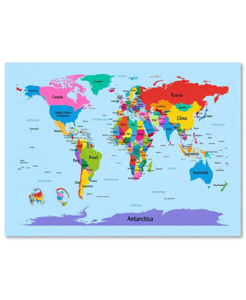 Холст 'Карта мира для детей' Trademark Global Michael Tompsett - 47" x 30"