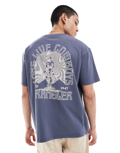 Wrangler cowboy back logo print vintage oversized fit t-shirt in grey