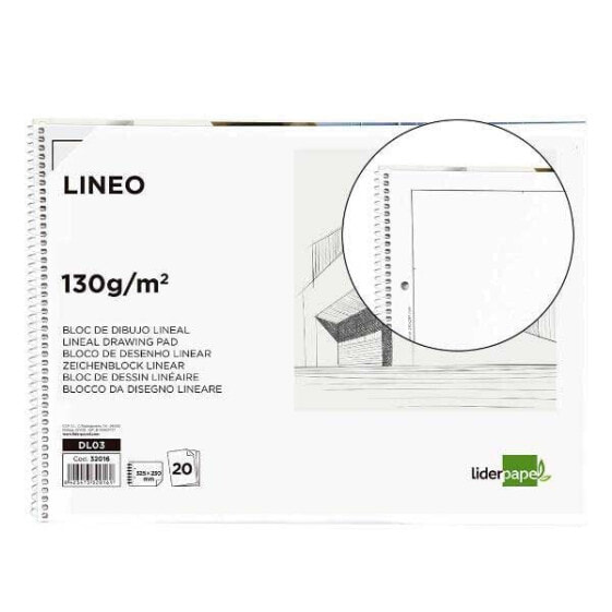 LIDERPAPEL Spiral linear drawing pad 230x325 mm 20 sheets 130gr/m2 with 2 perforated holes