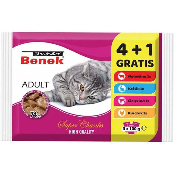 Влажный корм для кошек Super Benek 5 x 100 г Курица Телятина Кролик