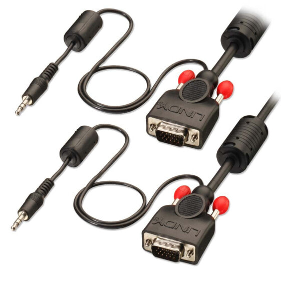 Lindy VGA & Audio Cable M/M - black - 1m - 1 m - VGA (D-Sub) + 3.5mm - VGA (D-Sub) + 3.5mm - Black - Male/Male