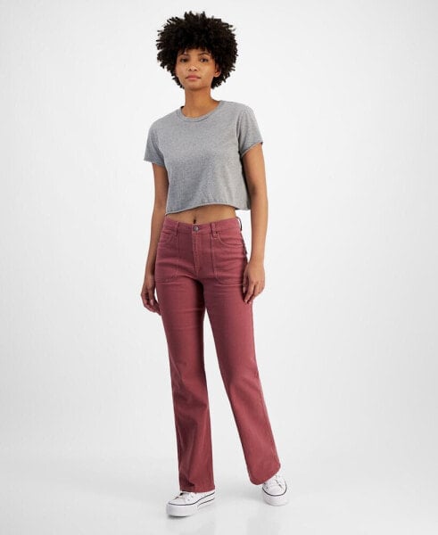 Juniors' Mid-Rise Patch-Pocket Flared Jeans