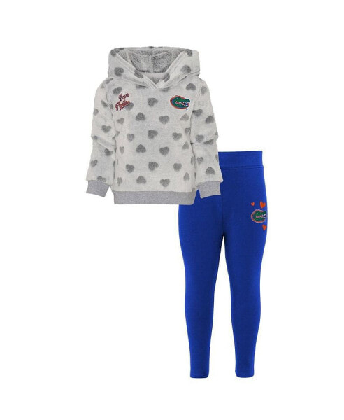 Girls Toddler Gray, Royal Florida Gators Heart to Heart Hoodie and Leggings Set