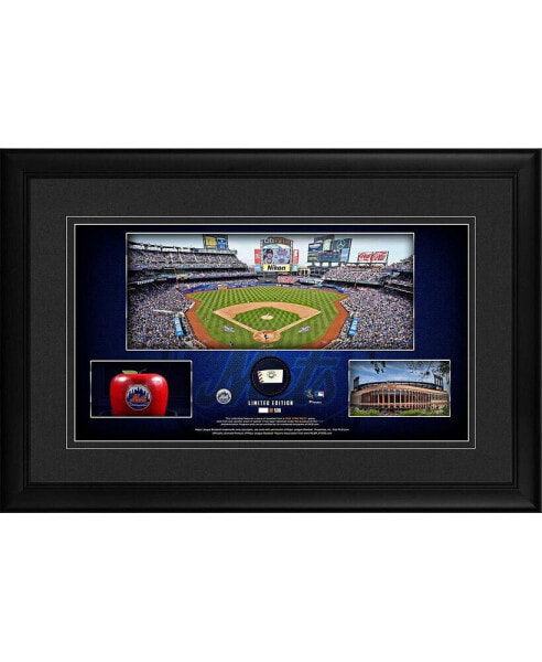 New York Mets Framed 10" x 18" Stadium Panoramic Collage with a Piece of Game-Used Baseball - Limited Edition of 500